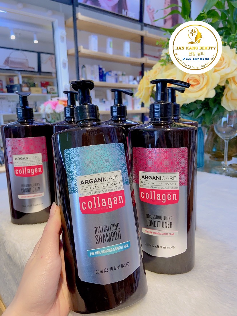 Cặp dầu gội xả Arganicare collagen nuôi dưỡng phục hồi tóc hư tổn 750ml*2