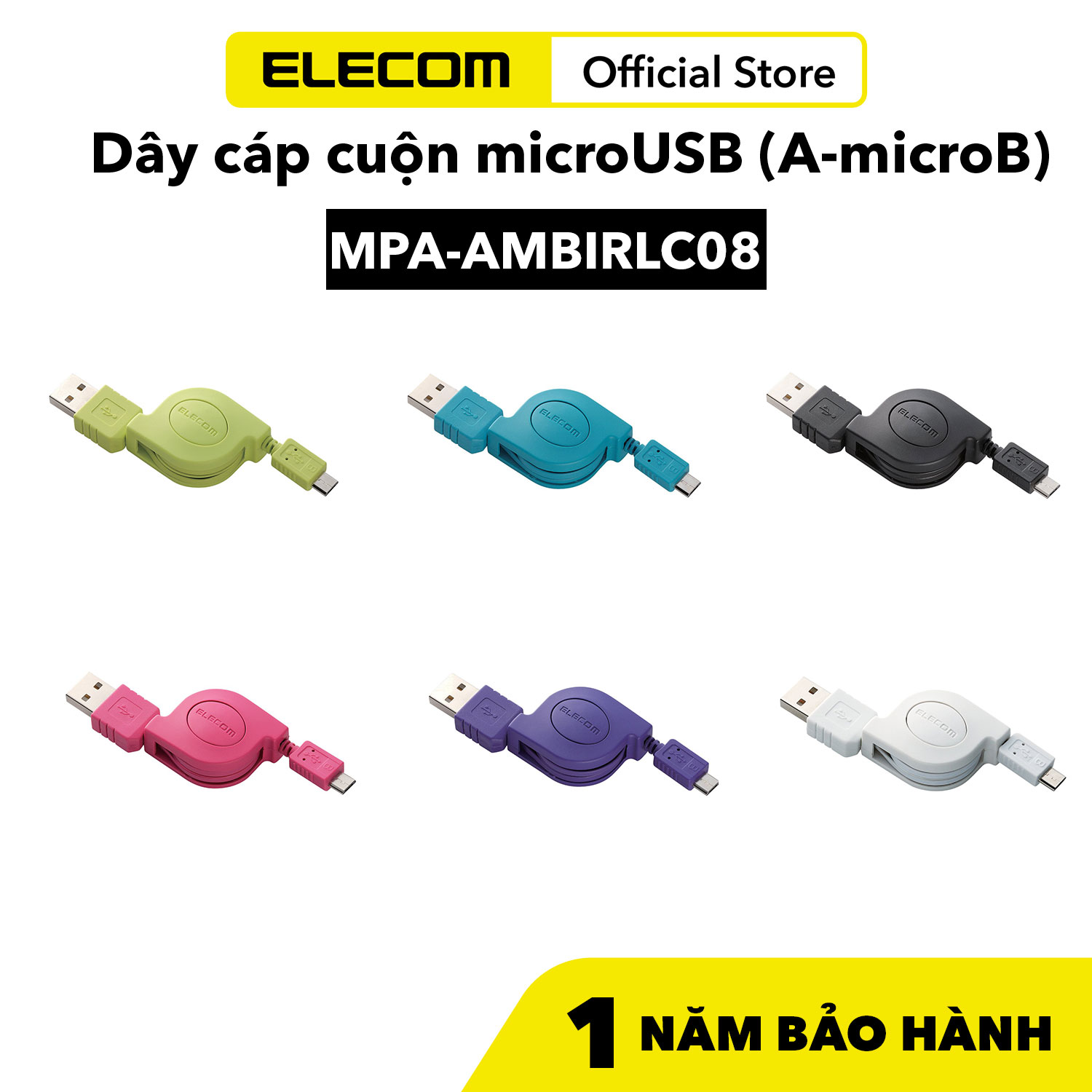 Dây cáp cuộn microusb elecom mpa-ambirlc08 - hàng chính hãng