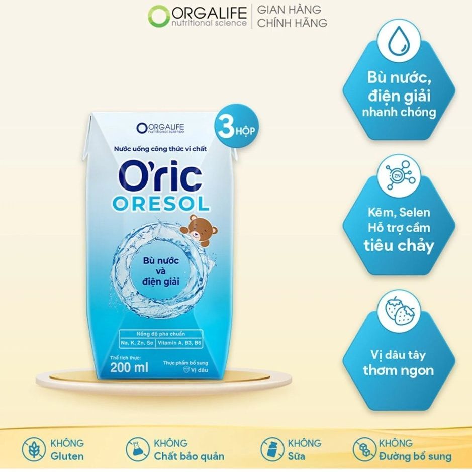 O’RIC ORESOL - Nước Uống Công Thức Vi Chất Bù Nước Và Điện Giải - Lốc 3 Hộp x 200ML