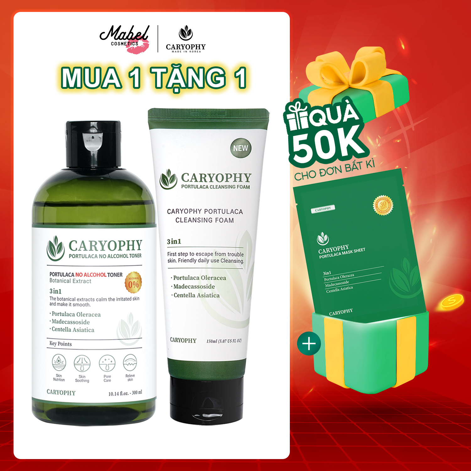 Combo dưỡng da mụn chuyên sâu (Toner không cồn 300ml + Sữa rửa mặt da mụn 150ml)