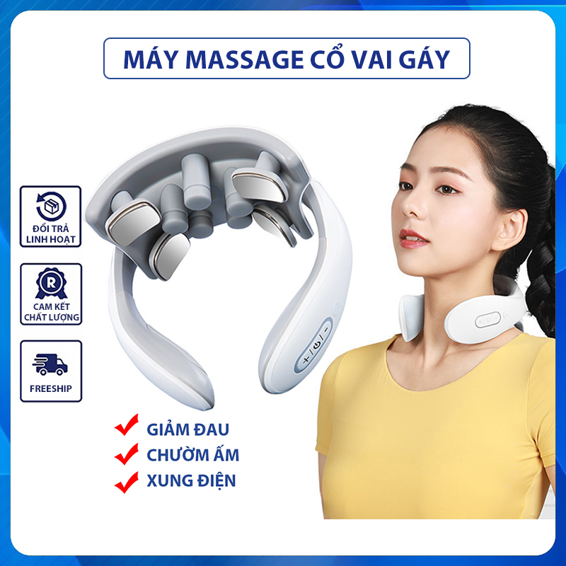 Máy massage cổ vai gáy cột sống cao cấp công nghệ xung điện, Máy mát xa xoa bóp cổ gáy 4 đầu điện cực JT-88 giúp giảm đau mỏi cổ