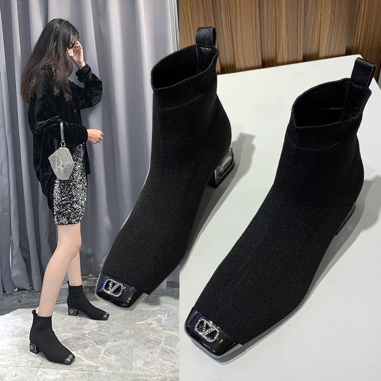 bốt sợi đá ,giày bốt mũi vuông sang chảnh