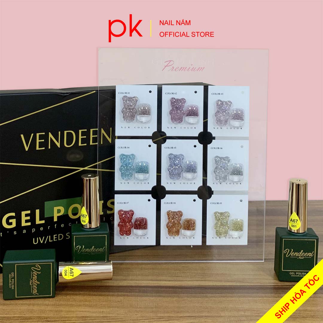 Set sơn gel 9 màu nhũ Flash siêu sáng A67 Vendeeni tặng kèm bảng màu