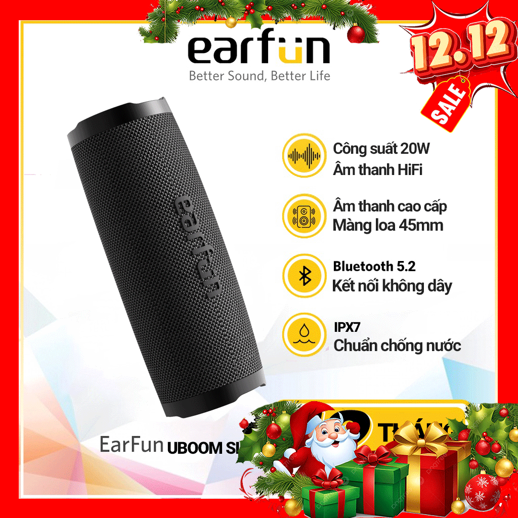 Loa bluetooth đi động EarFun UBOOM Slim Bluetooth 5.2, Chống nước IPX7, Pin 16 giờ, Kết hợp 2 loa Stereo