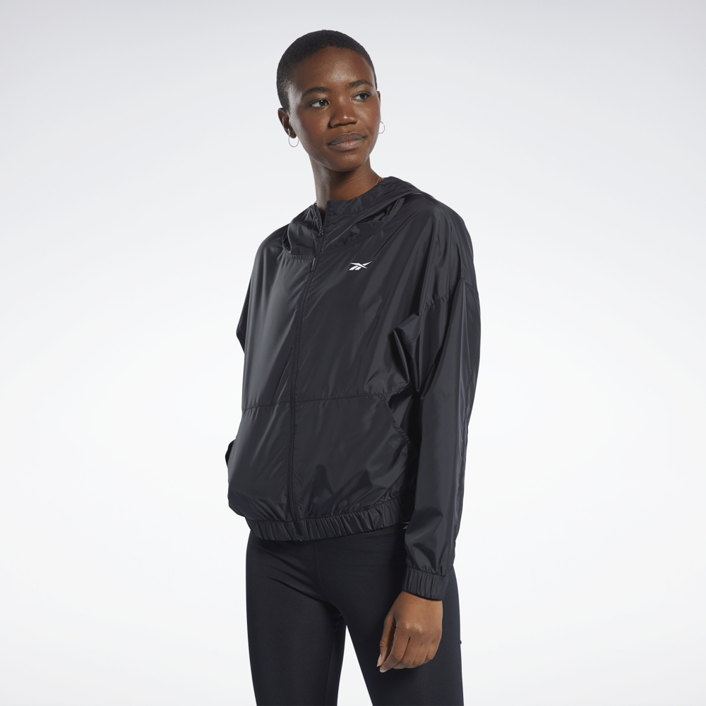 Reebok training áo khoác tập luyện nữ workout comm woven jacket màu đen fk6807