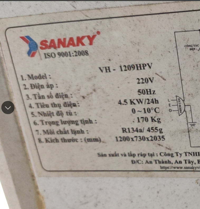 Ron gài cho tủ mát sanaky model vh-1209hpv
