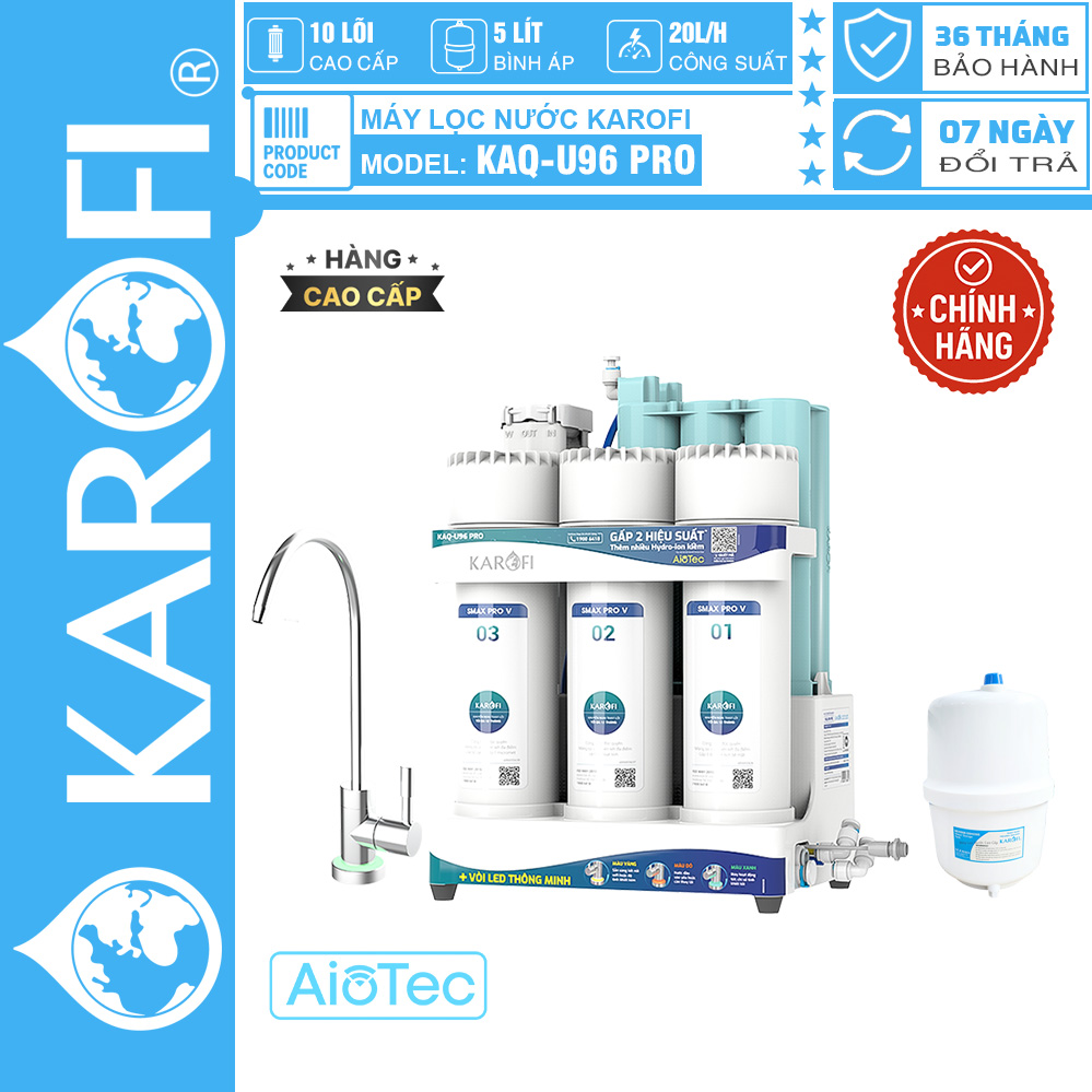 Karofi Kaq-U96 Pro Ro Water Purifier - 10 New Generation Smax Hp 6.2 Ion Cores, Remote Monitoring, Smart Led Faucet, High Capacity, 100% Genuine, 36 Month Warranty
