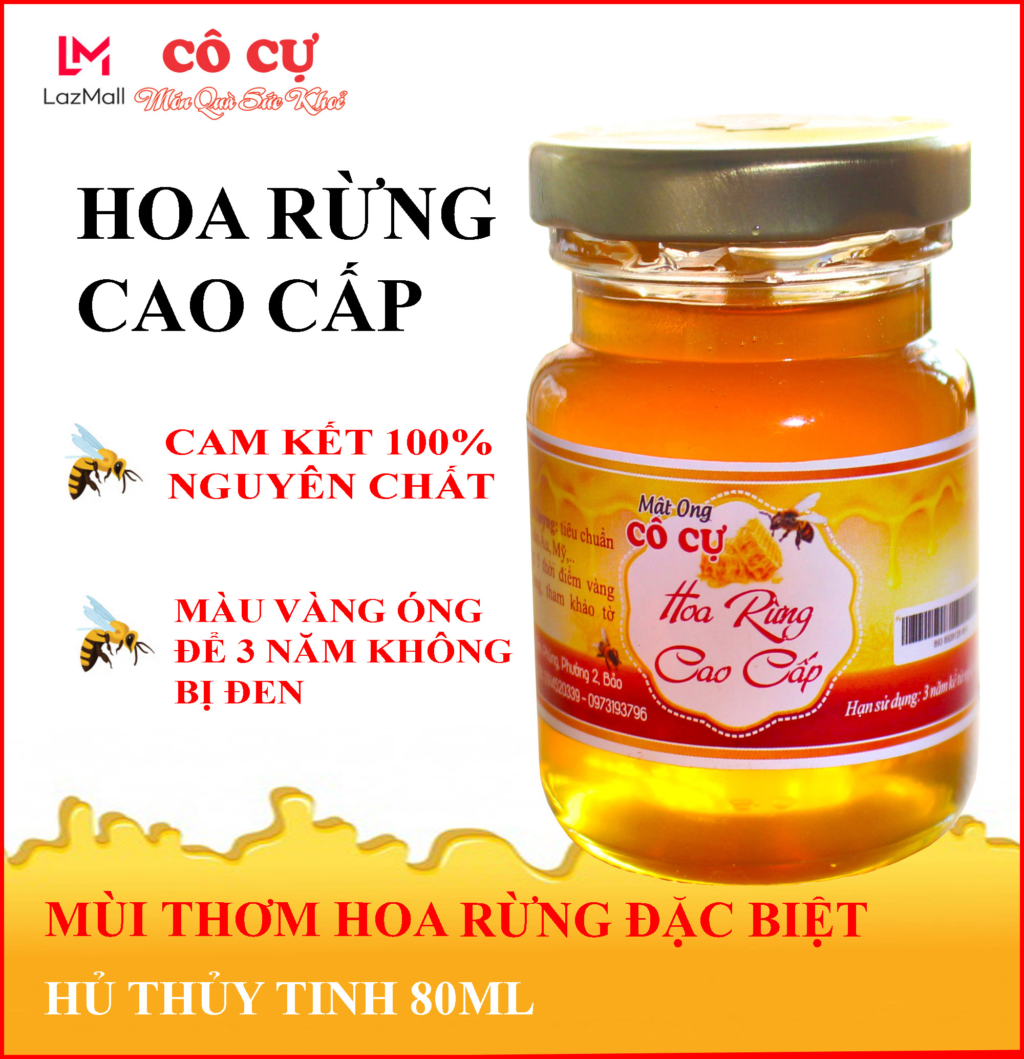 Mật Ong nguyên chất  Hoa Rừng CÔ CỰ 100gr - cam kết chất lượng, miễn phí đổi trả