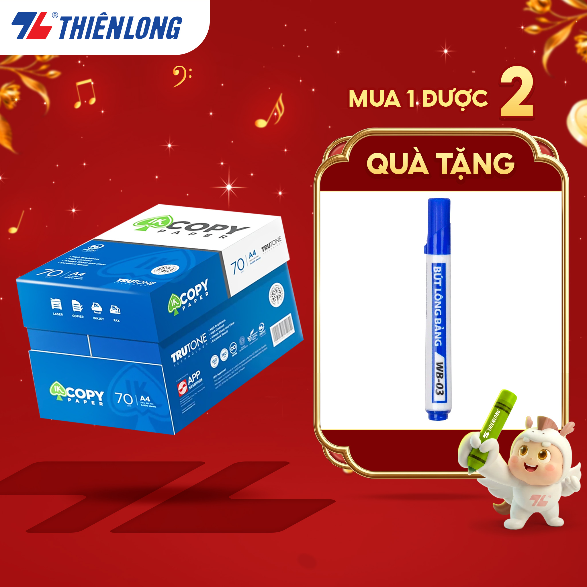 Combo 5 ream Giấy in A4 giấy photo IK Copy 70 gsm đều màu không gợn sóng độ dày cao chữ in không lem nhòe 500 tờ Ream