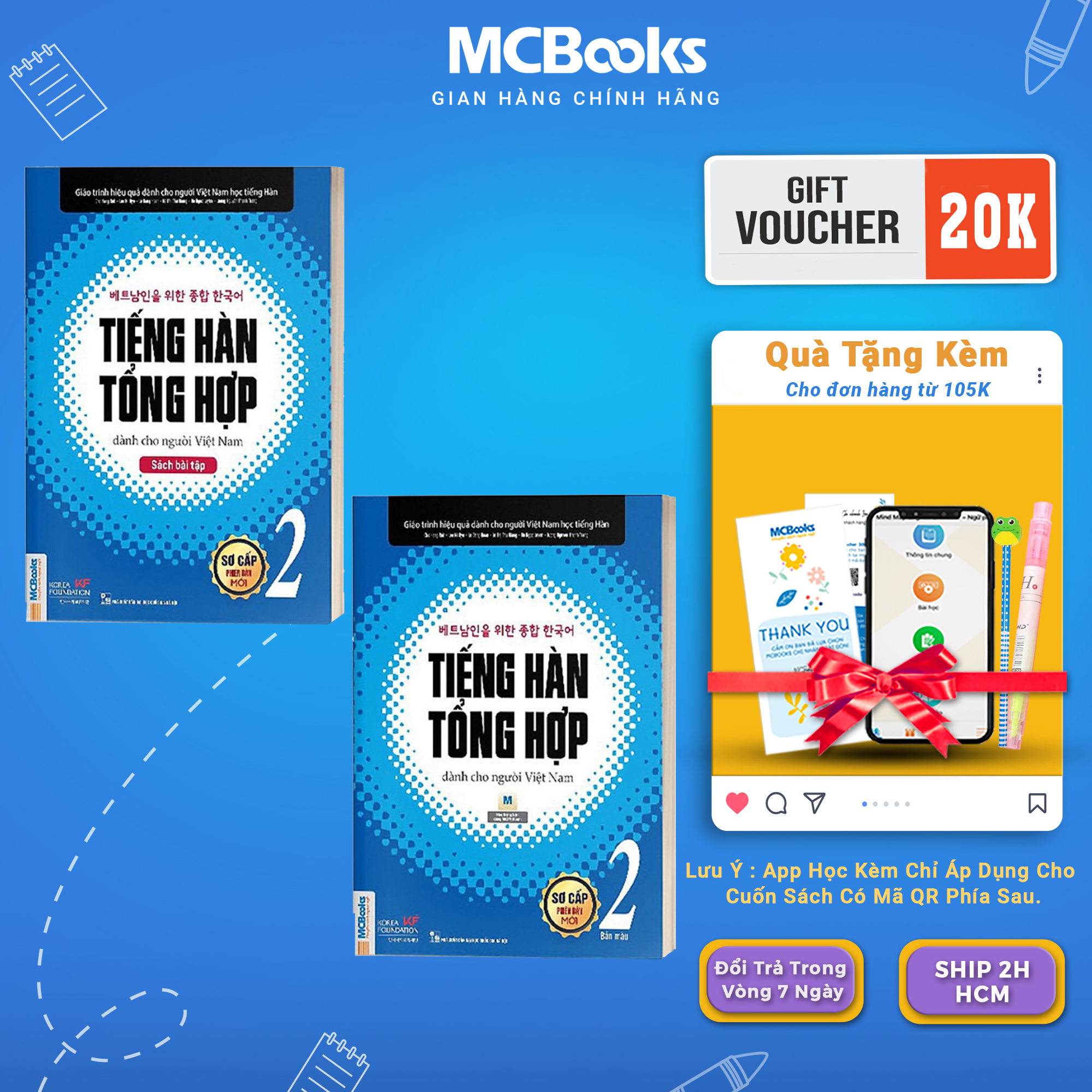 Sách - Combo Tiếng Hàn Tổng Hợp Dành Cho Người VIệt Nam - sơ cấp 2  bài học và bài tập ( bản đen trắng ) - McBooks