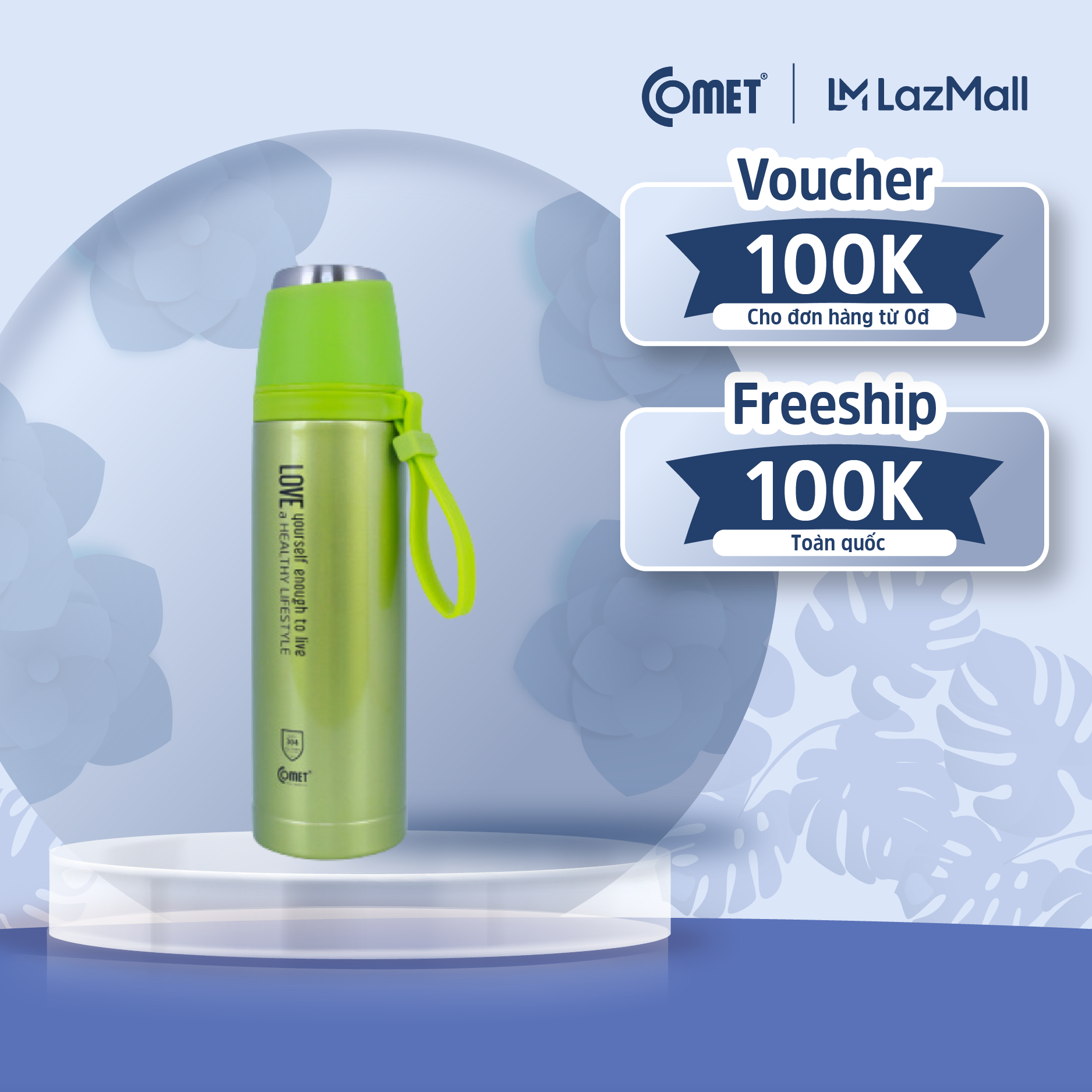 Bình giữ nhiệt 450ml comet, giữ nhiệt nóng lạnh 6-8 tiếng - ch12-43 - bình giữ nhiệt có chữ love yourself
