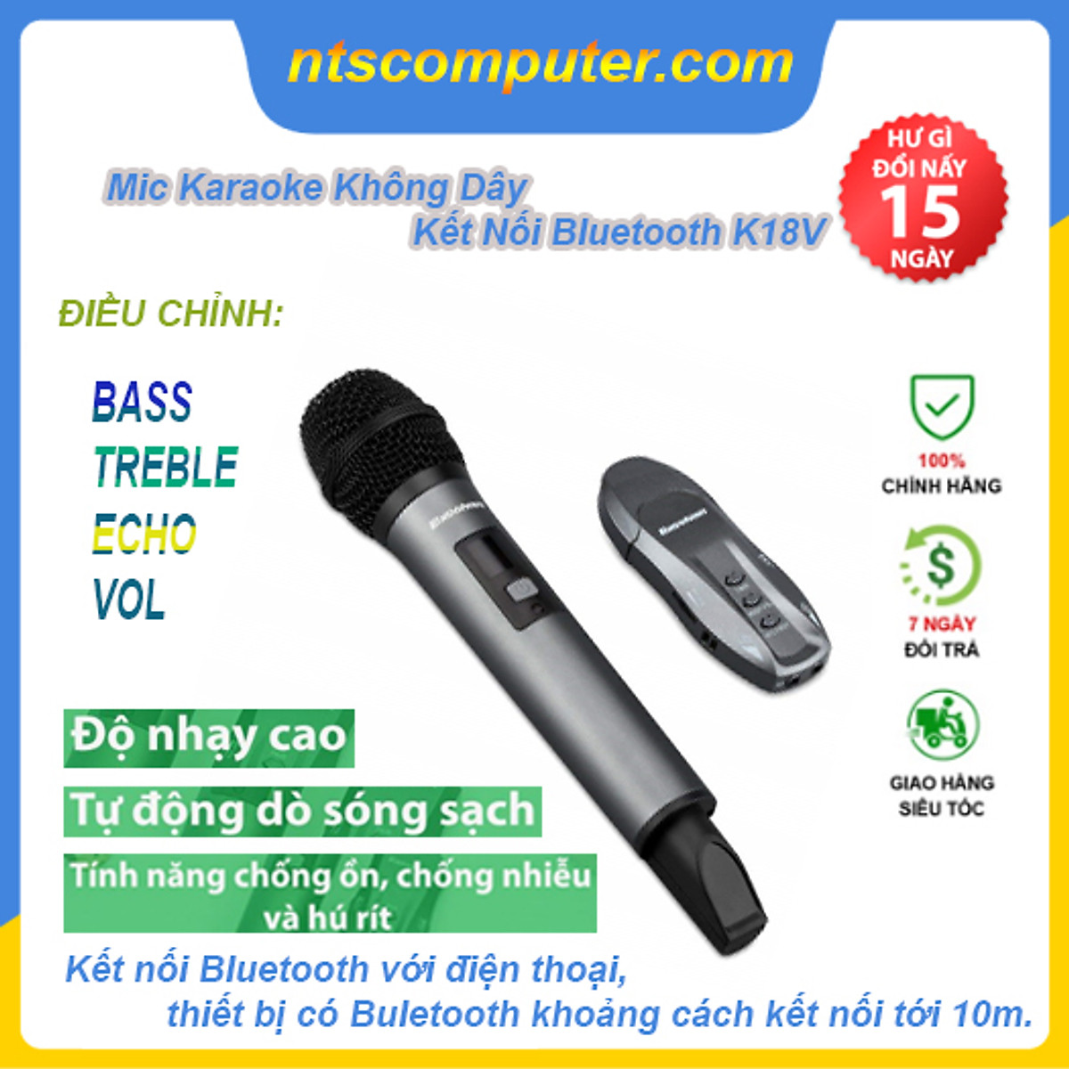 Micro karaoke không dây excelvan k18v 01 mic vhf - hàng chính hãng