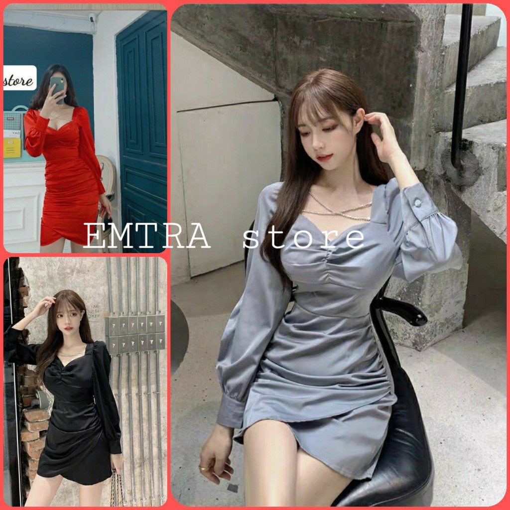 [HCM]Đầm dáng ôm body tay dài nhúng đi dự tiệc đi bar đi chơi cực kỳ sang chảnh quyến rũ tôn vòng 1 vô bờ -Emtra  -VB456