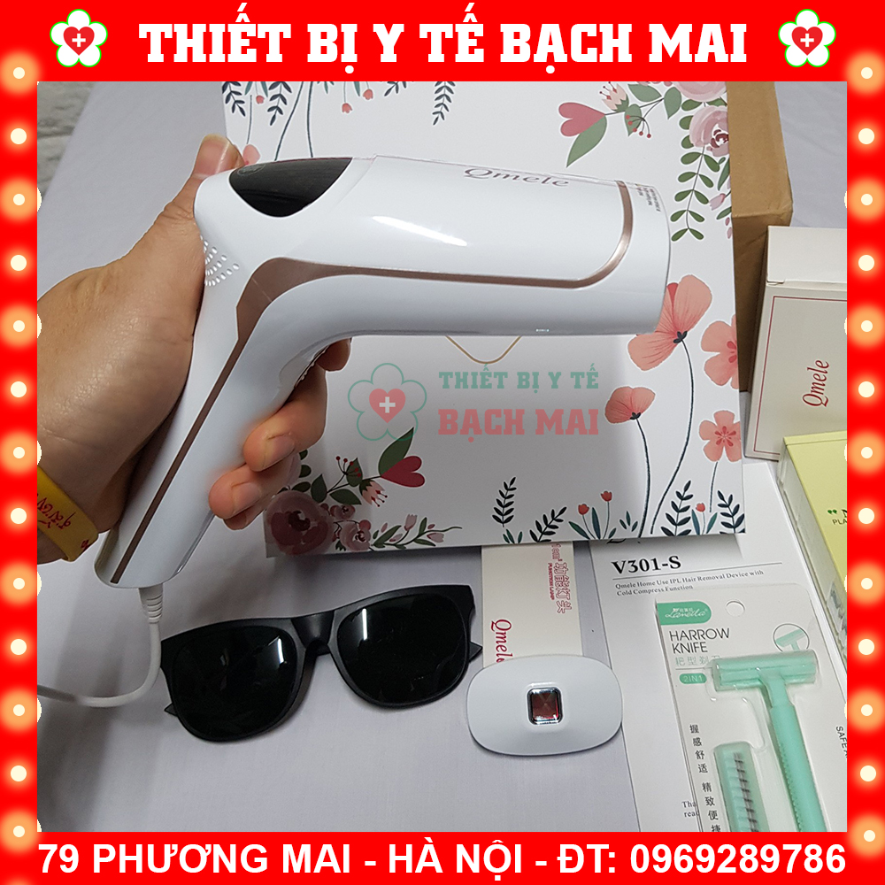Máy Triệt Lông Vĩnh Viễn Laser QMELE V301-S Mới Nhất 2020 Tích Hợp Làm Lạnh Và Triệt Lông Vĩnh Viễn Tại Nhà cho mặt, nách, cánh tay, ngực, vùng bikini và chân