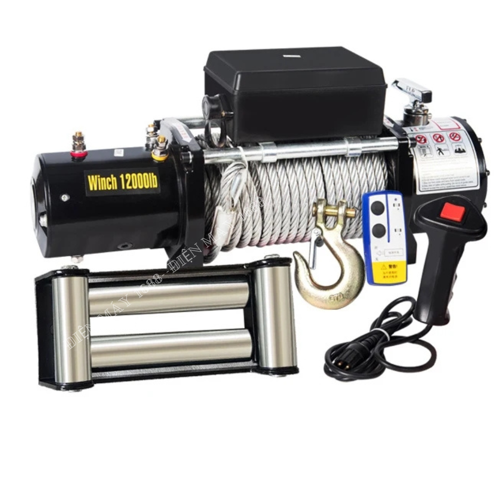Tời điện 12v, tời cứu hộ ô tô 12000lbs trọng tải kéo 5400kg điều khiển từ xa