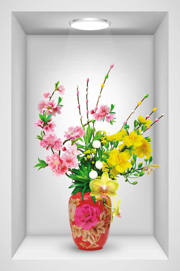 Tranh dán tường giả ô tường 3D bình hoa đẹp 006 nhiều mẫu và kích thước
