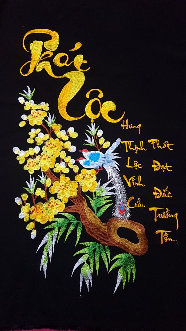Tranh thêu sẵn - tranh treo tường chữ phát lộc chỉ việc về đóng khung