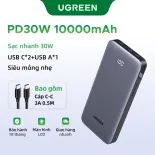 Sạc dự phòng UGREEN 10000mAh Powerbank PD30Wfast charging Powerbank 2C1A Space Gray for iPhone 16 Pro Max iPhone 15 Pro Max iPhone 13 Samsung S23 Ultra Samsung S24 Ultra HUAWEI Model：55994
