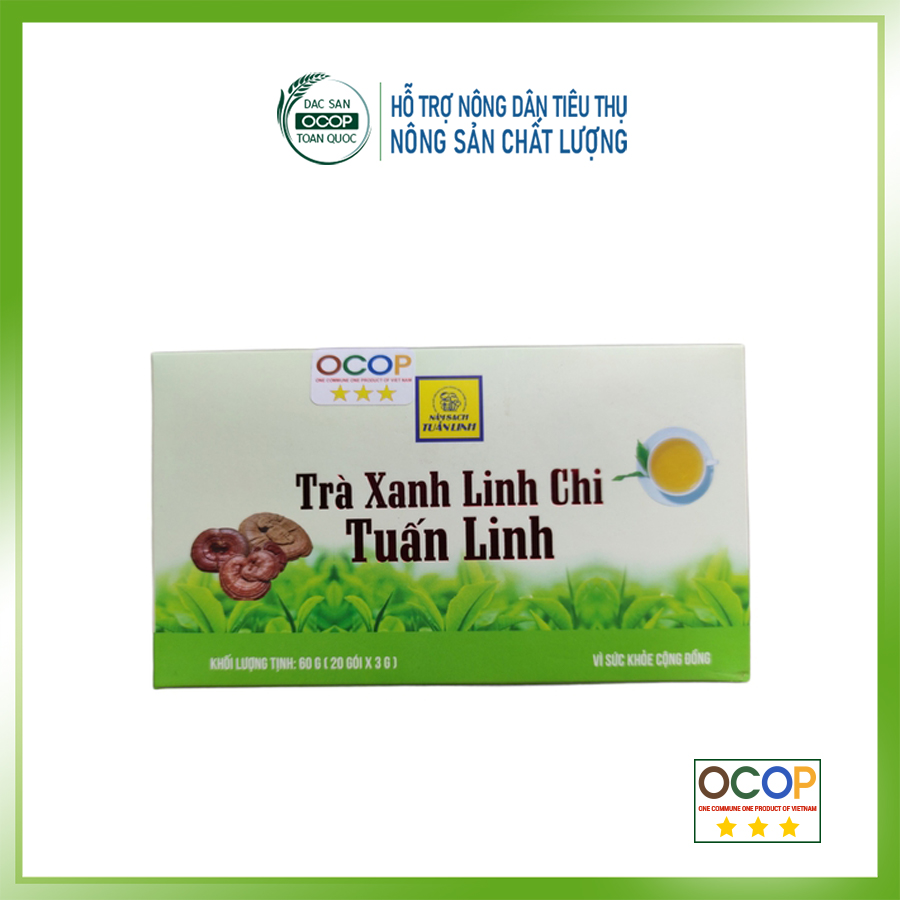 Trà xanh linh chi túi lọc hộp 60g | sản phẩm ocop 3 sao