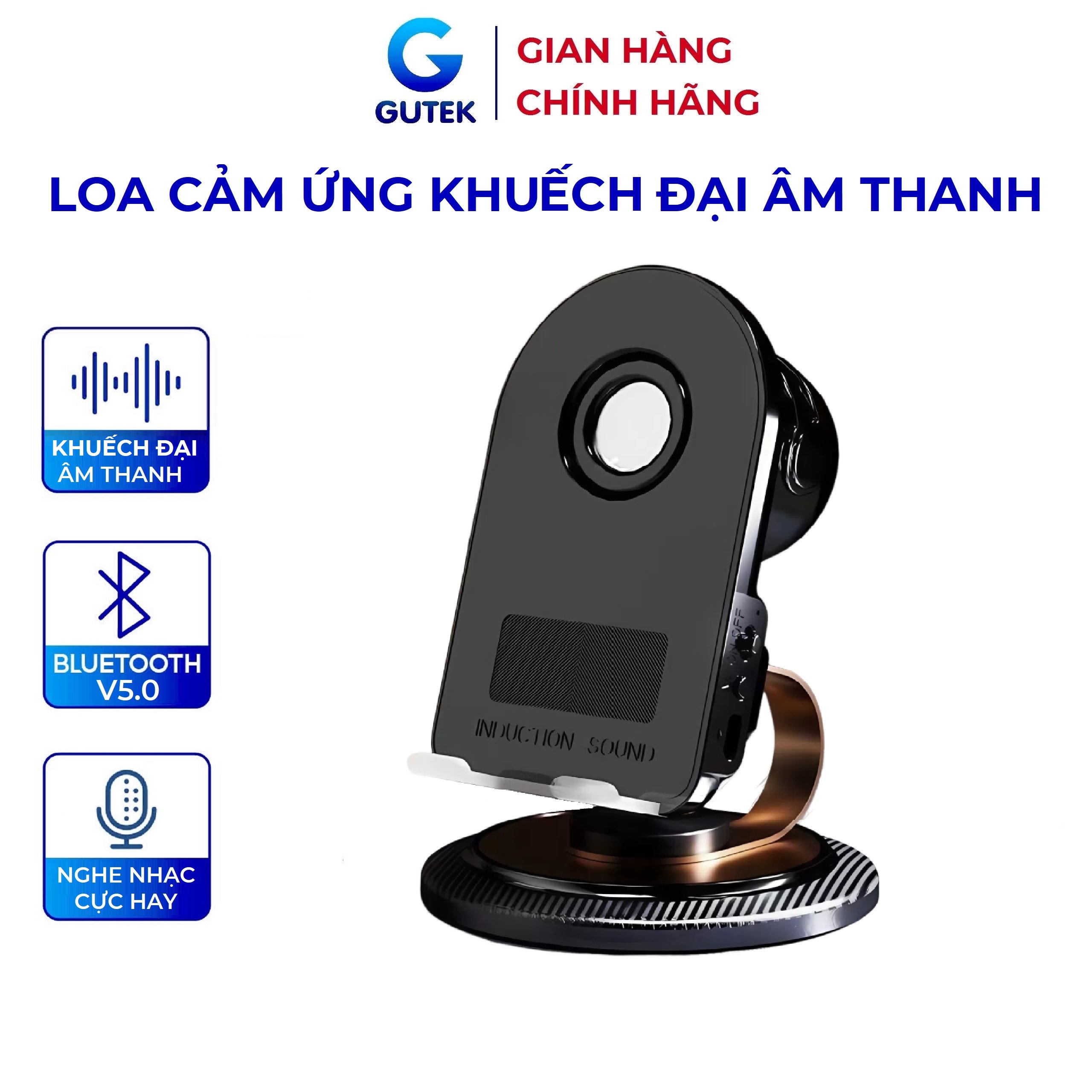 Loa bluetooth cảm ứng khuếch đại âm thanh kiêm giá đỡ điện thoại - Gutek H58