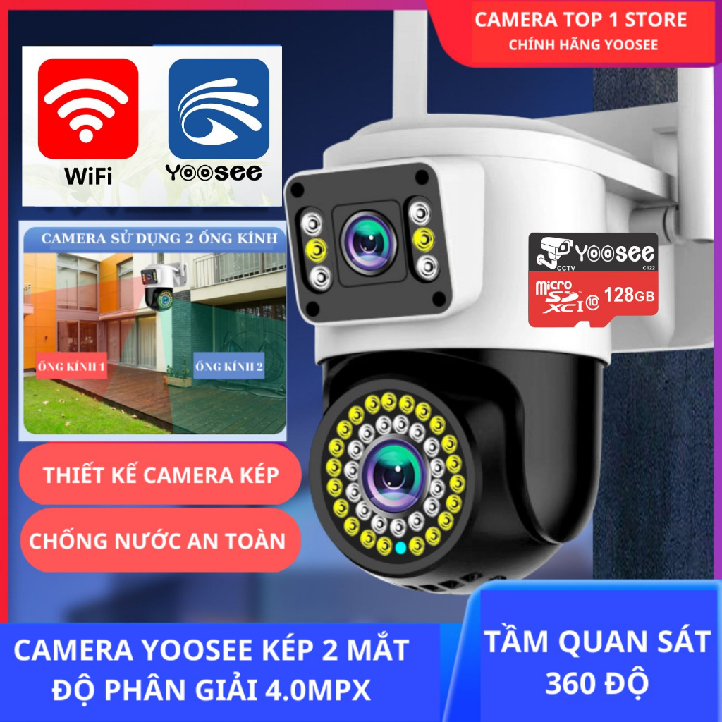 Camera Yoosee Wifi 2 Mắt giám sát Ngoài Trời Không Dây Ip66 Thông Minh chống nước an toàn AI FHD 4.0mpx Siêu Nét