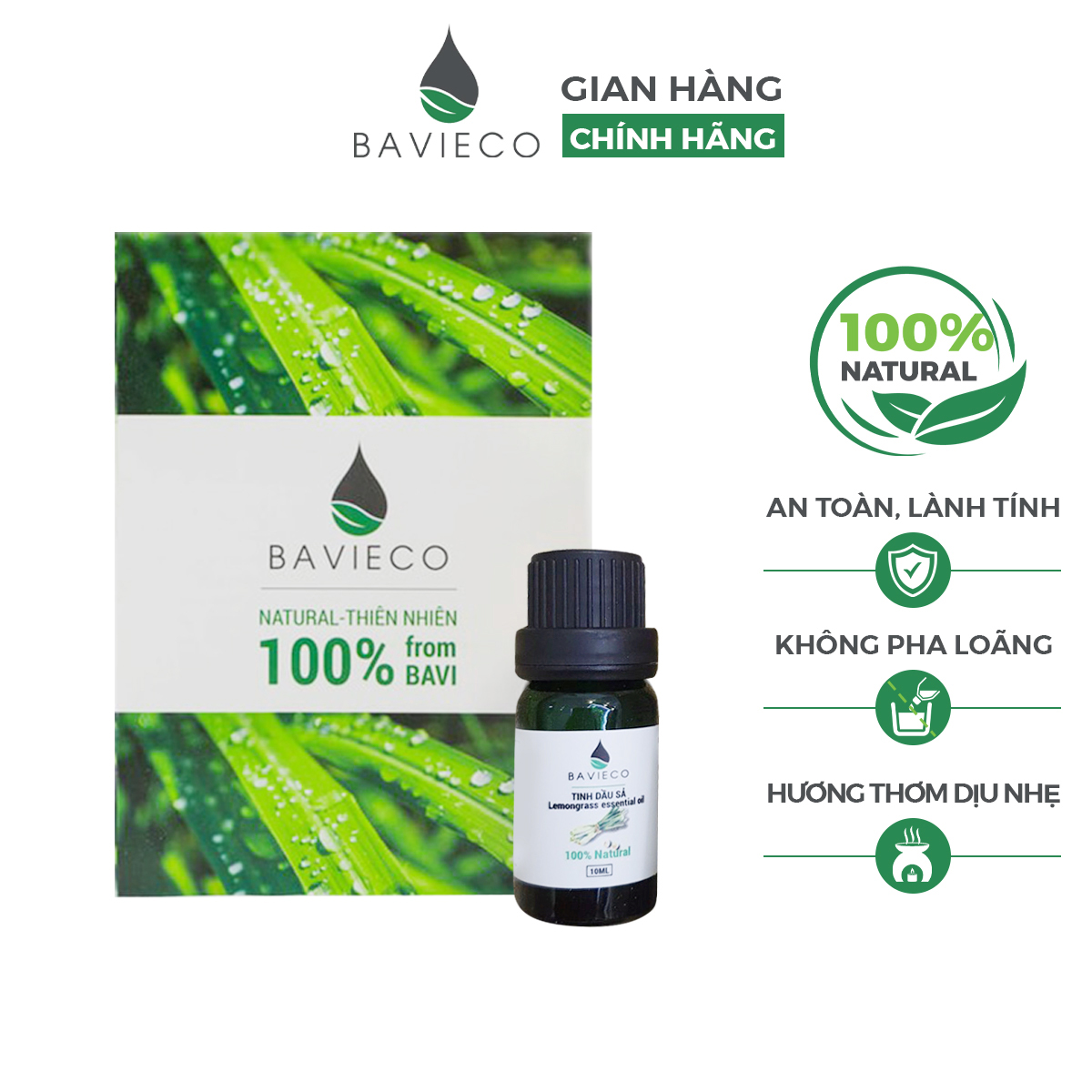 Tinh dầu sả nguyên chất BAVIECO 10ml xông phòng, đuổi muỗi côn trùng