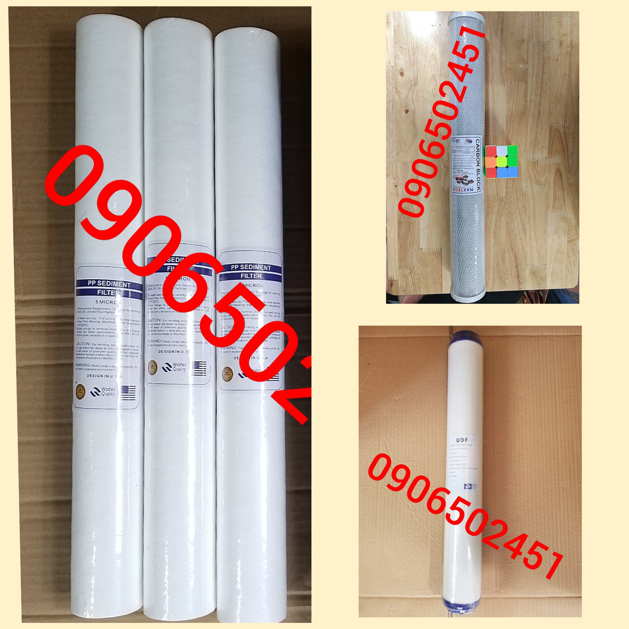 Bộ 5 sản phẩm gồm 3 lõi lọc số 1 ppf & 1lõi lọc số 2 udf & 1 lõi lọc số 3 cto 20inch