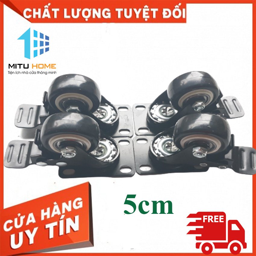 Bánh xe đẩy hàng 5 cm viền đen xoay 360 độ, có khóa chống trượt - MITUHOME - Dùng trong chế tạo cơ khí, làm xe đẩy, xe lăn, chân tủ kính, tủ hàng