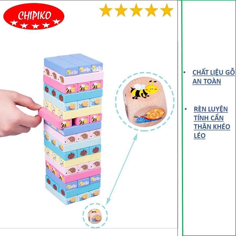 Bộ đồ chơi rút gỗ nhiều màu hình động vật dễ thương cho bé - bộ rút gỗ con vật kiểu mới - trò chơi tương tác gia đình