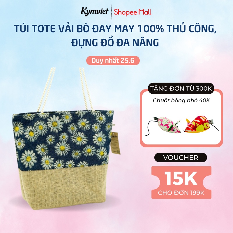 Túi tote đi biển bằng vải đay phong cách vintage kymviet 100% thủ công bền đẹp