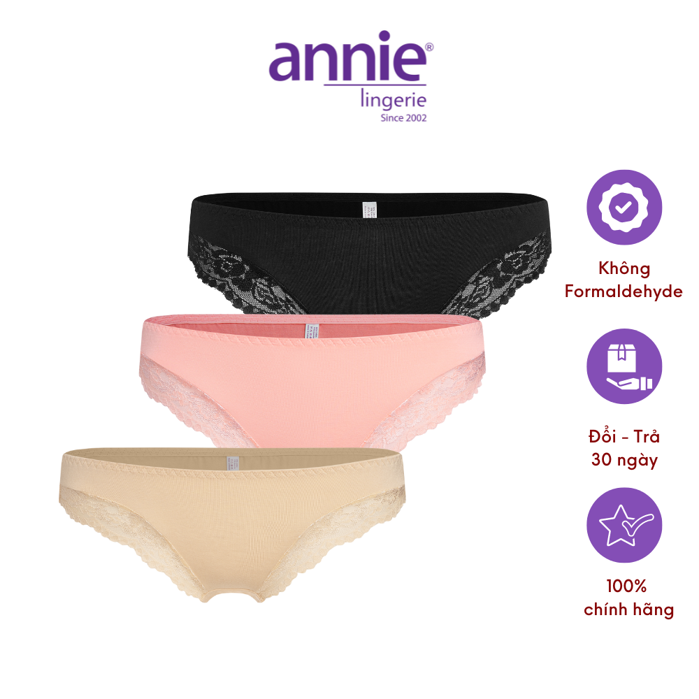 Combo 3 quần lót nữ trơn vải lụa phối ren annie QE830 mềm mại, gợi cảm, thoáng mát ôm trọn vòng 3