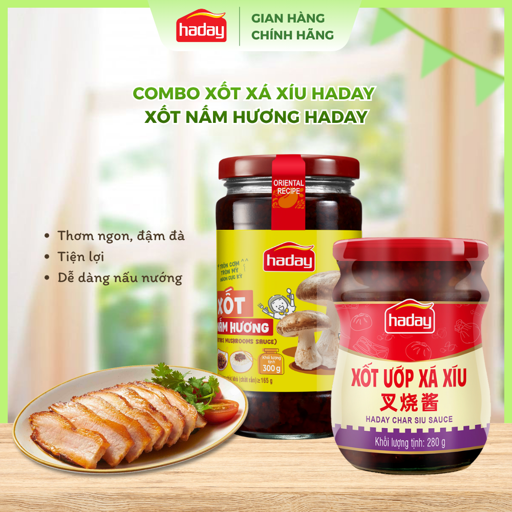  Combo xốt xá xíu Haday + xốt nấm hương Haday dùng ướp thịt nướng BBQ trộn cơm 