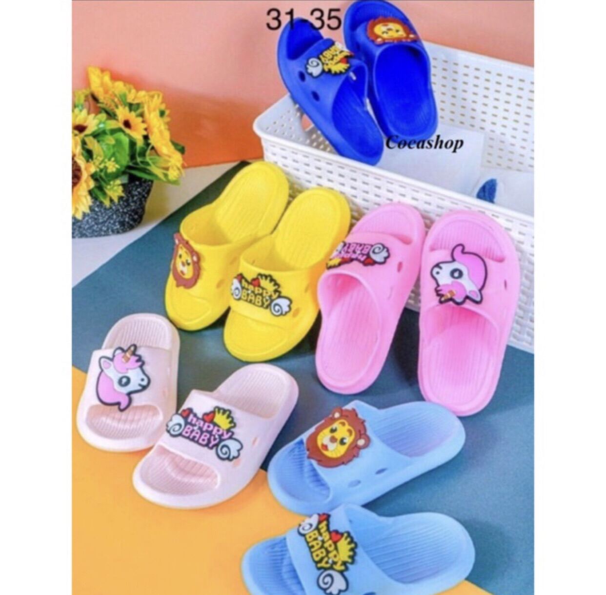 Dép quai ngang đế đúc cho bé happy nhựa mềm siêu nhẹ êm chân