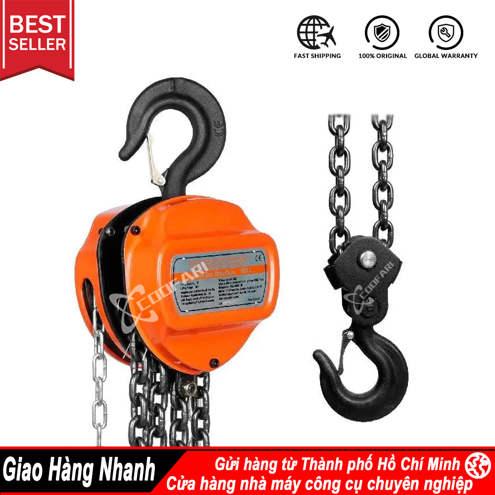 COOFARI Industrial Grade Chain Block 2T Triangular Chain Hoist with Double-Pawl Brake (1T | 2T x 3 | 6 Meters) Giá  834,240 Đồng*Miễn phí vận chuyển