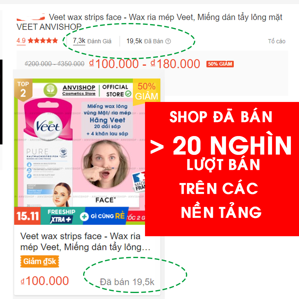 Veet wax strips face - wax ria mép veet, miếng dán tẩy lông mặt veet anvishop