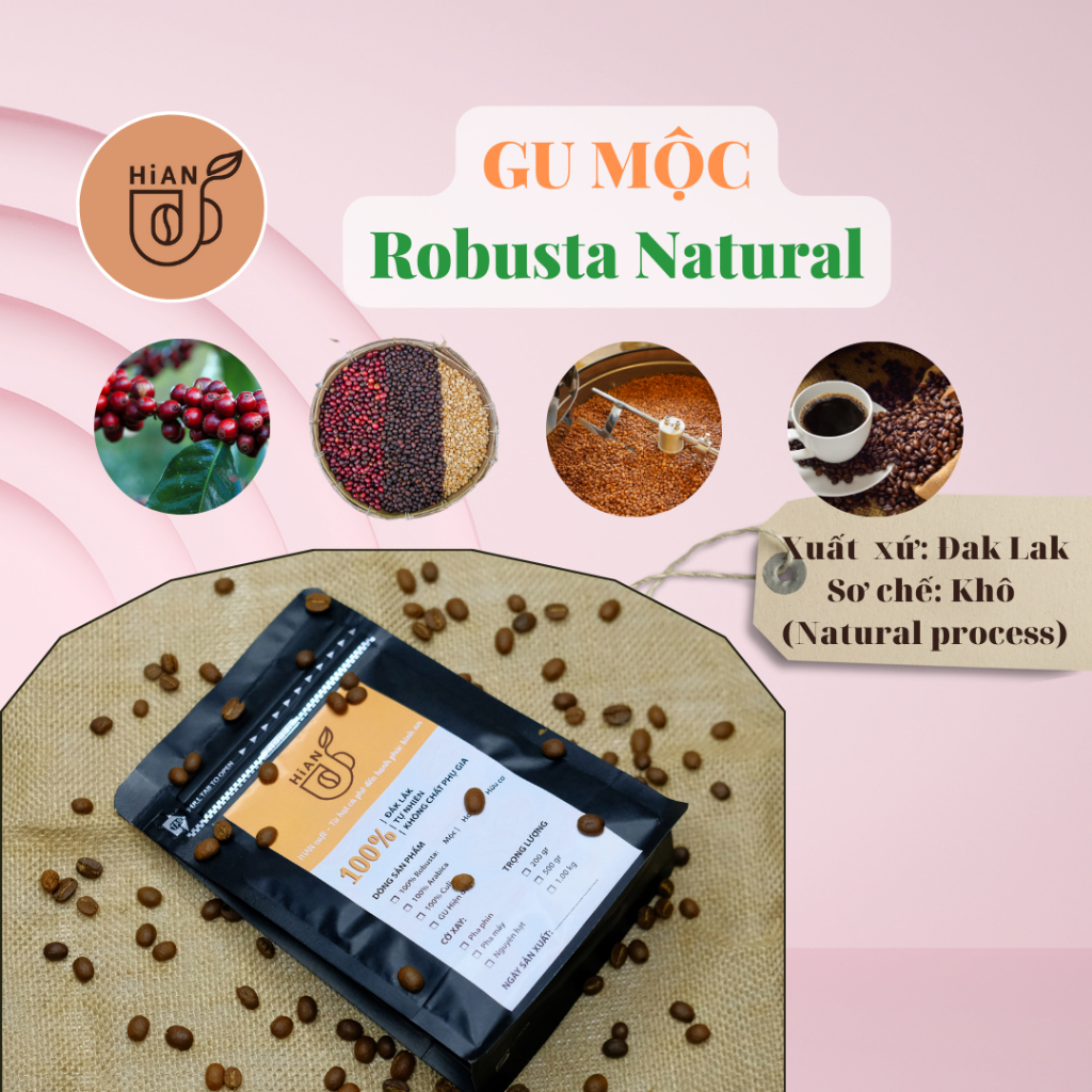 Cà phê Robusta Mộc natural process, Cà phê rang xay, cà phê mộc