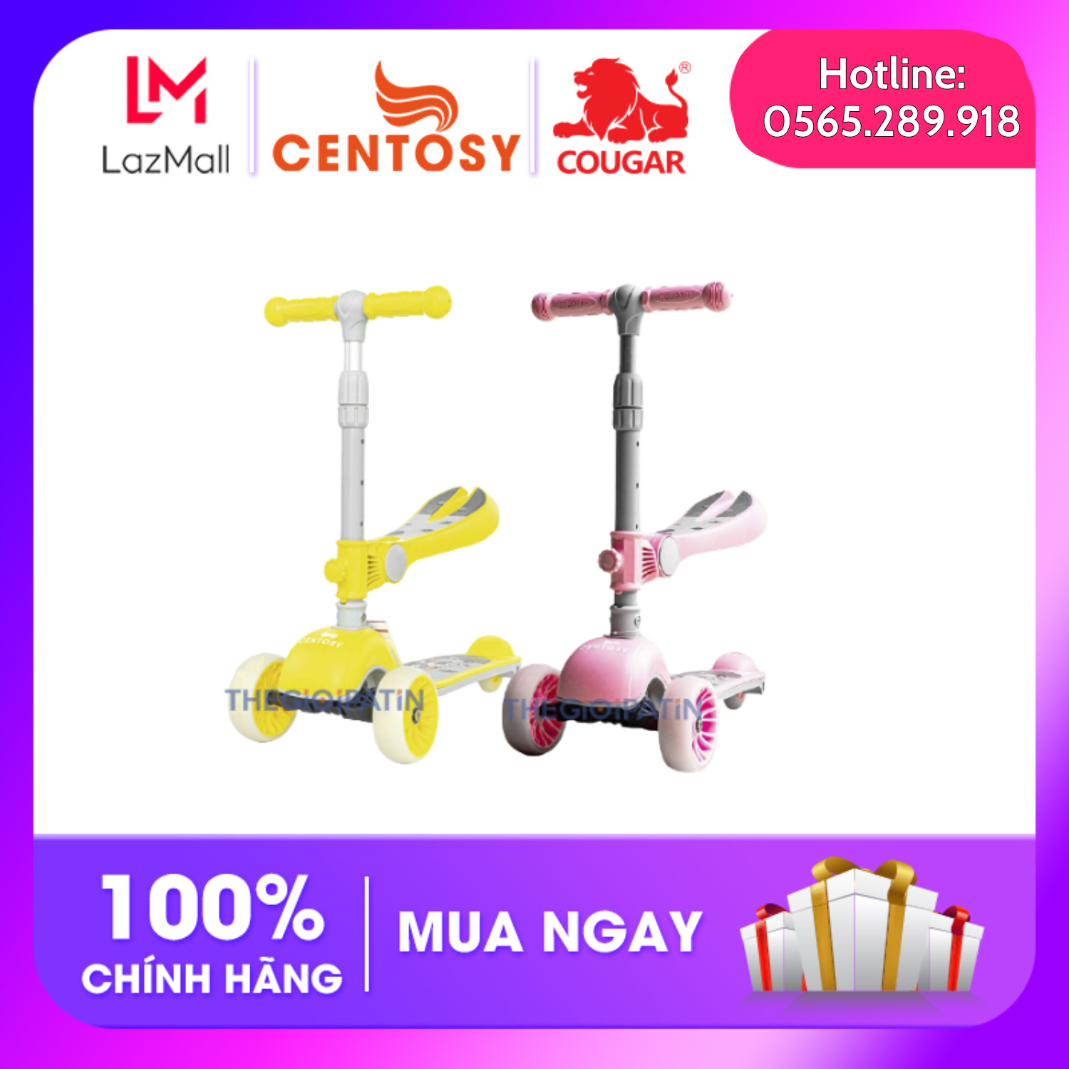 Xe Scooter Centosy S8, Hoạ tiết đáng yêu, bánh xe có đèn phát sáng