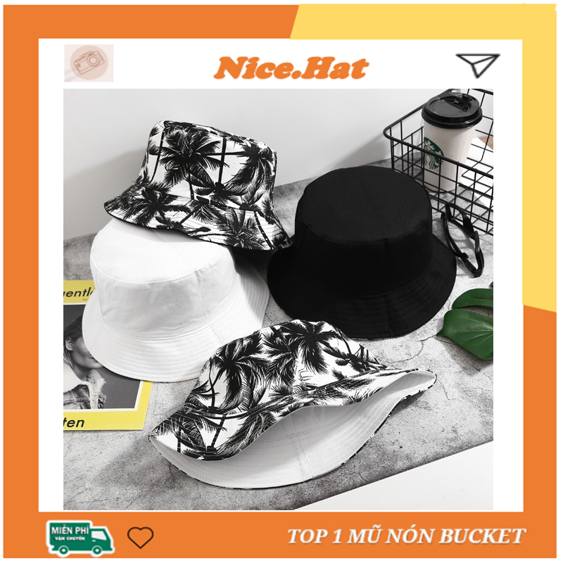 Mũ Bucket hai mặt nam nữ họa tiết cây dừa vành tròn cao cấp - ẢNH THẬT - Nón bucket hat hai mặt vành tròn