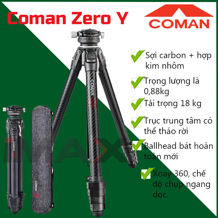 Chân máy ảnh Coman Zero Y, Carbon