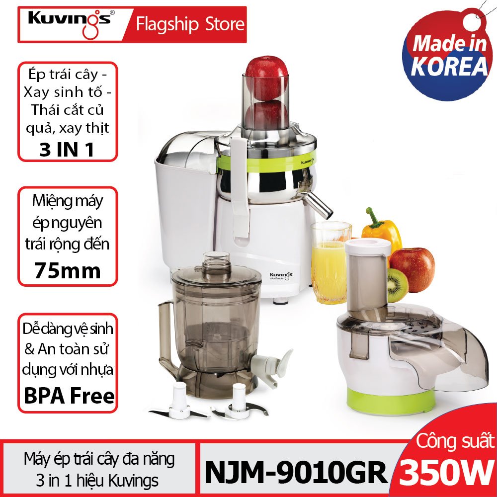 [Trả góp 0%]Máy ép trái cây đa năng 3 trong 1 Kuvings NJM-9010GR (2.0L) - Sản xuất tại Hàn Quốc - Màu trắng viền xanh
