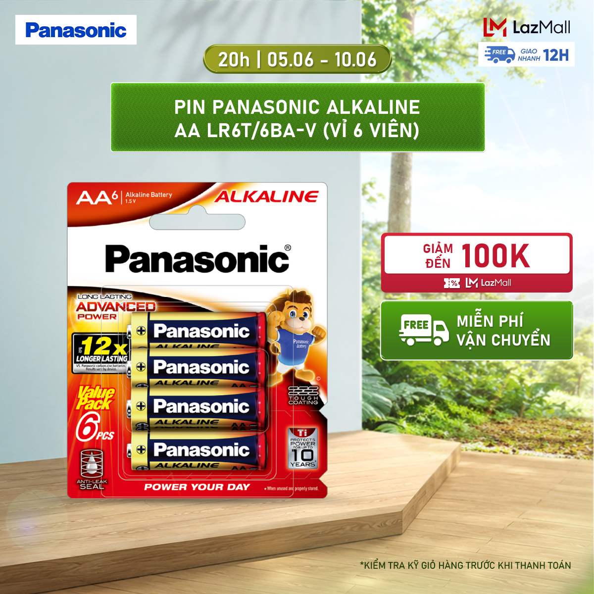 Vỉ 6 viên Pin Panasonic Alkaline AA LR6T/6BA-V – Hàng Chính Hãng