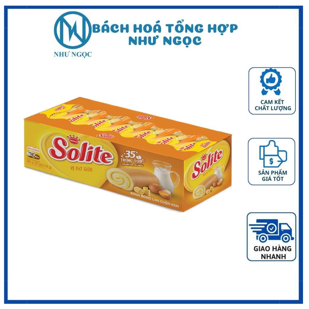 Bánh bông lan cuộn kem solite vị bơ sữa hộp 360g - bách hóa tổng hợp như ngọc