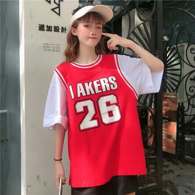 Áo Thun Bóng Rổ Unisex Nam Nữ  SỐ 26, Chất Cotton Form Rộng Tay Lỡ Cổ Tròn Freesize MẦU ĐỎ