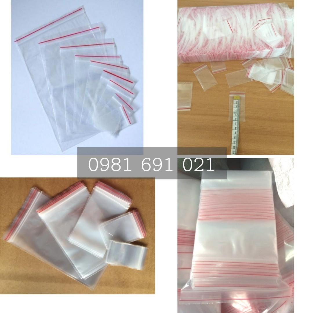 1kg Túi zipper trong chỉ đỏ PE Size 18x25cm- đựng được 500 gram