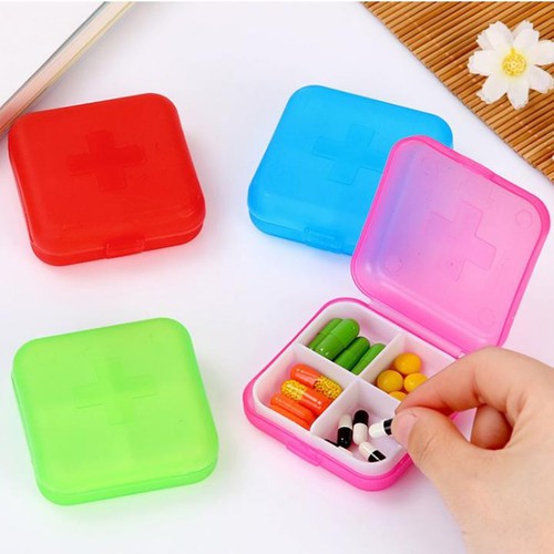 Hộp chia thuốc 4 ngăn vuôngkhay chia liều thuốc 4 ngăn hình vuông vỏ nhám hộp đựng thuốc