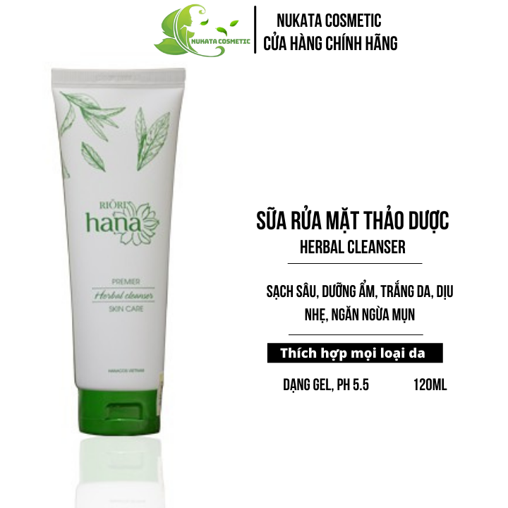 Sữa rửa mặt thảo dược Riori Herbal Cleanser dạng gel dịu nhẹ cho da dầu mụn giúp se khít lỗ chân lông làm sáng da ngăn ngừa lão hóa 120g nukata cosmetic