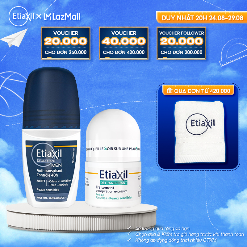 Combo lăn khử mùi hàng ngày etiaxil men 50ml và lăn khử mùi ngăn mồ hôi etiaxil 15ml