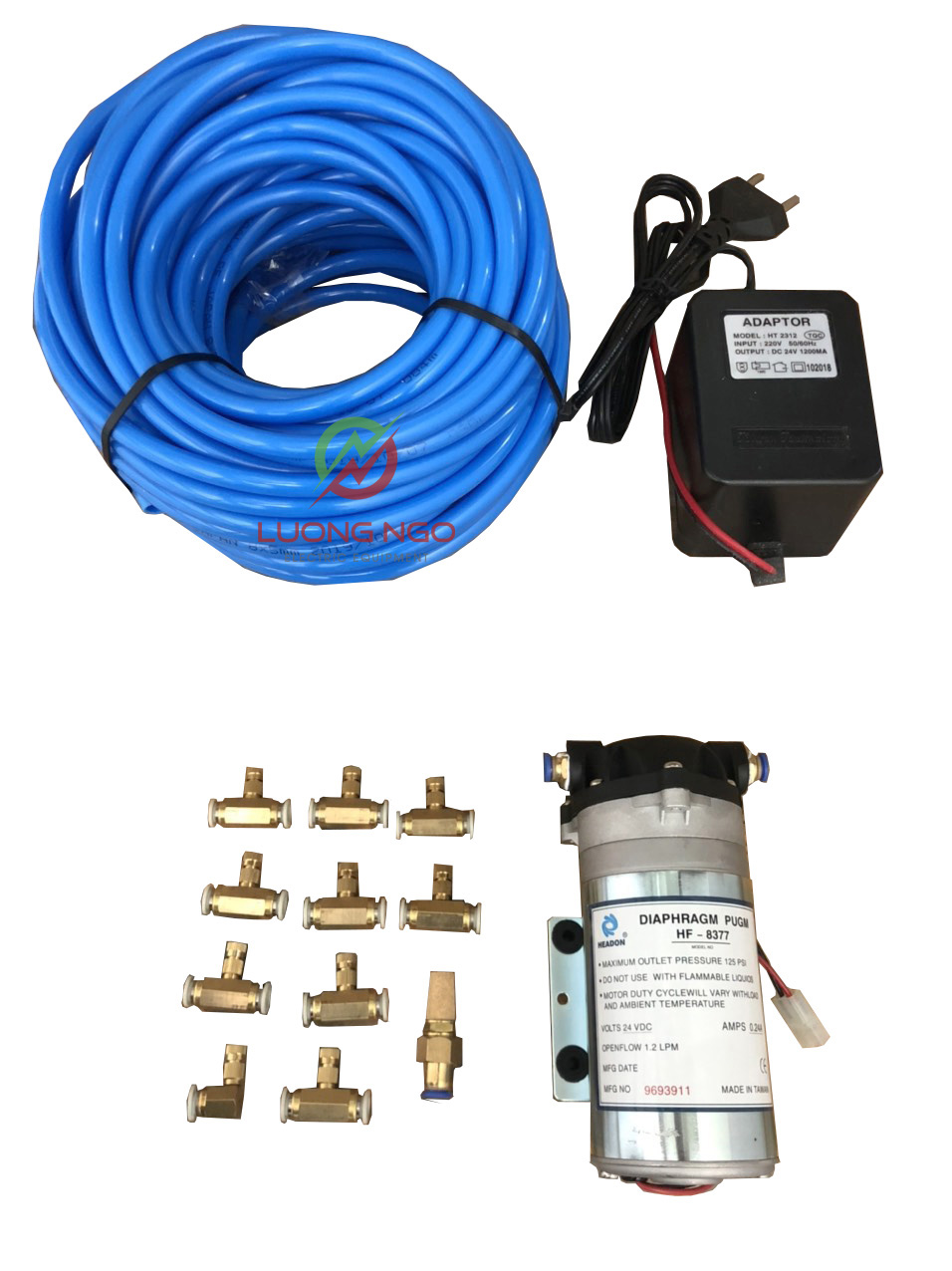 Trọn bộ máy phun sương 24v 8377+ nguồn+10 đầu phun sương+20 mét+ lọc
