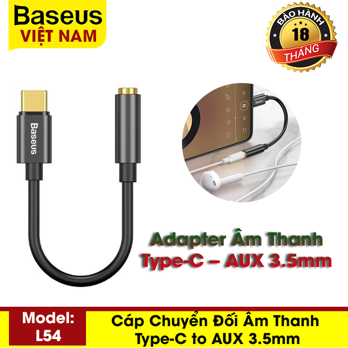 Cáp âm thanh Type-C to Jack AUX 3.5 Mm - Thương Hiệu Baseus - Phân phối bởi Baseus Vietnam