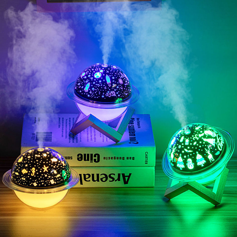 Máy phun sương mini xông tinh dầu MEI bầu trời dung tích 250ml có đèn led 3 màu tạo độ ẩm khuếch tán tinh dầu tỏa hương thơm trang trí giảm stress cho phòng ngủ, phòng làm việc thay đèn ngủ